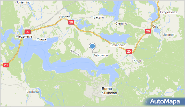 mapa Dąbrowica, Dąbrowica gmina Borne Sulinowo na mapie Targeo